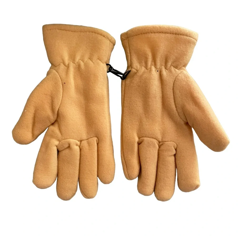 Women's Fleece Winter Gloves Lined Chamois Yellow with Embroidered Star Motif